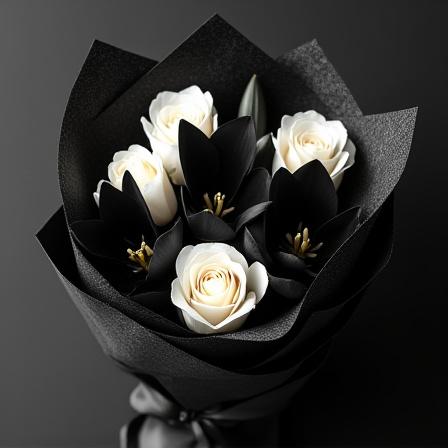 Monochromatic badger themed bouquet